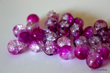 10 mm Purple and Clear Two Tone Crackle Glass Beads x 10
